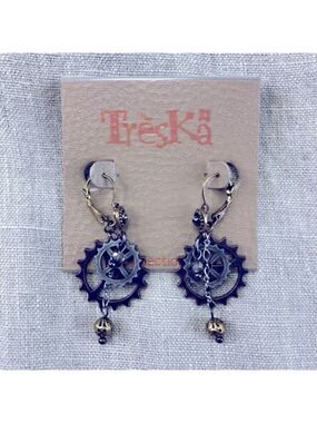 TRESKA steampunk mixed metal gears earring New
